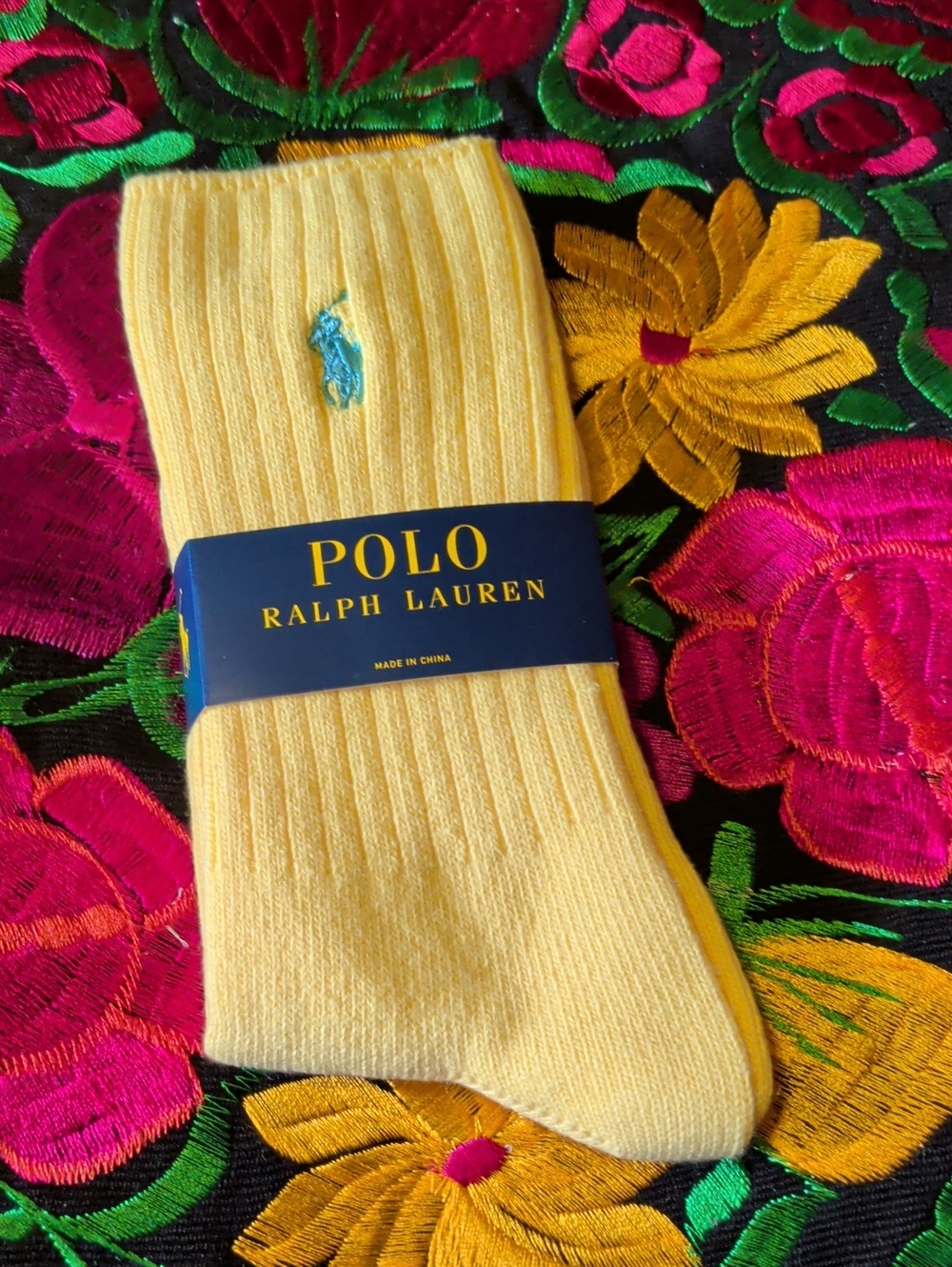 ⭐⭐Polo by Ralph Lauren Yellow Ribbed Crew Socks with Blue Logo
